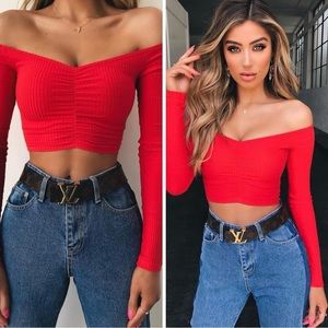 NWT Tiger Mist Red Sweetheart Crop Long Sleeve